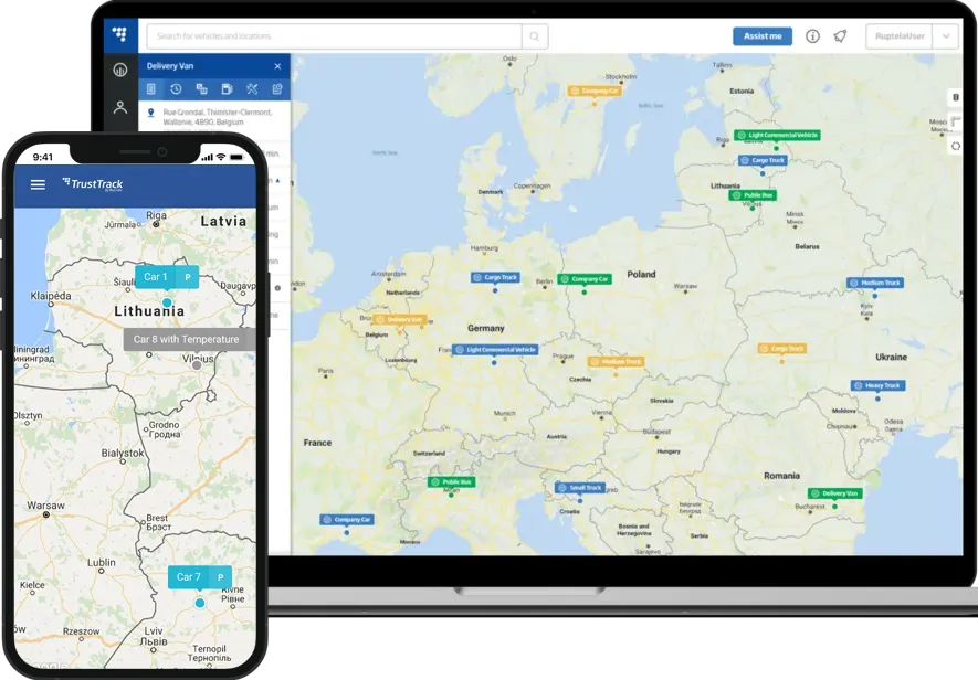captures des applications bureau et mobile de l'application de géolocalisation trusttrack
